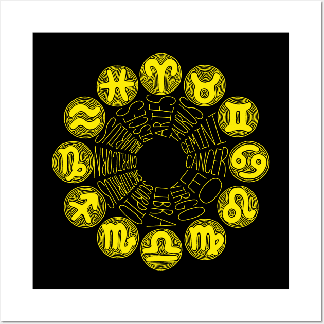 Zodiac Signs (yellow) Wall Art by calenbundalas